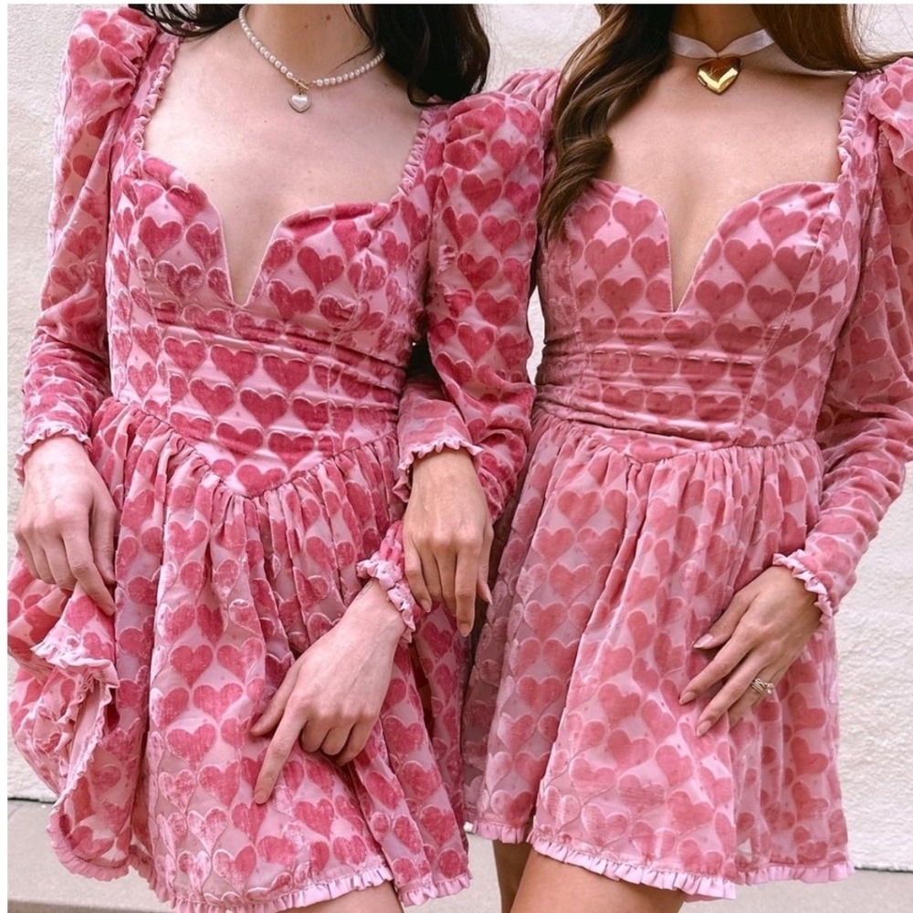 FOR LOVE AND LEMONS Theresa Velvet Heart Mini Dress Babydoll Milkmaid